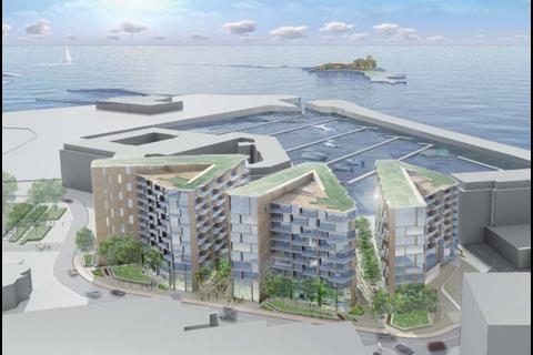 Castle Quays, St Helier, Jersey - Aerial view of the Castle Quays complex - SOM London